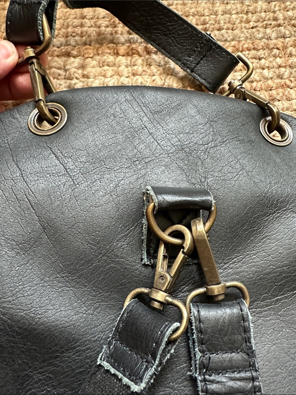 Black Leather Adjustable Backpack Purse - Picture 7 of 8